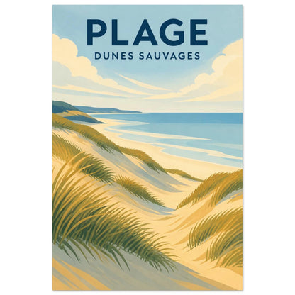 Affiche Plage – Dunes Sauvages, sérigraphie illustrée verticale, format 40 × 60 cm