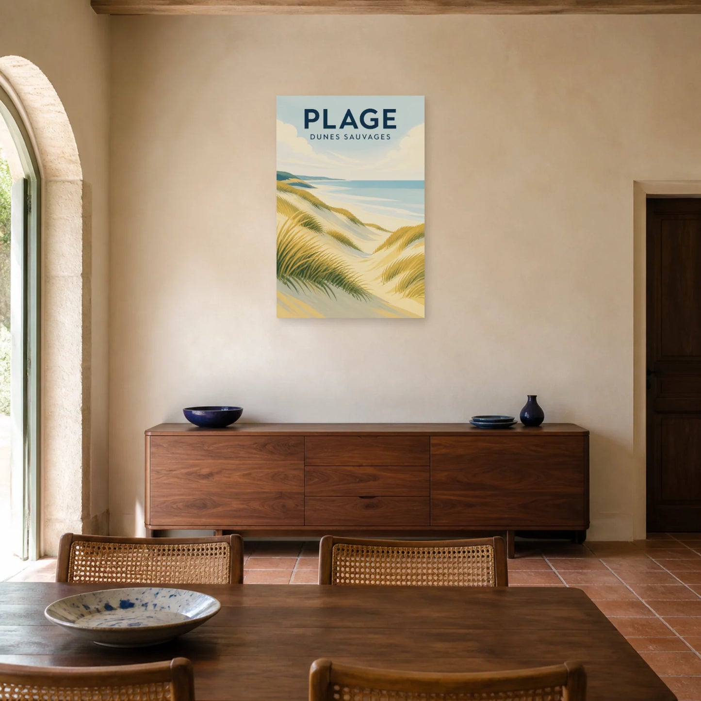 Affiche Plage – Dunes Sauvages dans une salle à manger - Art Virtuoso