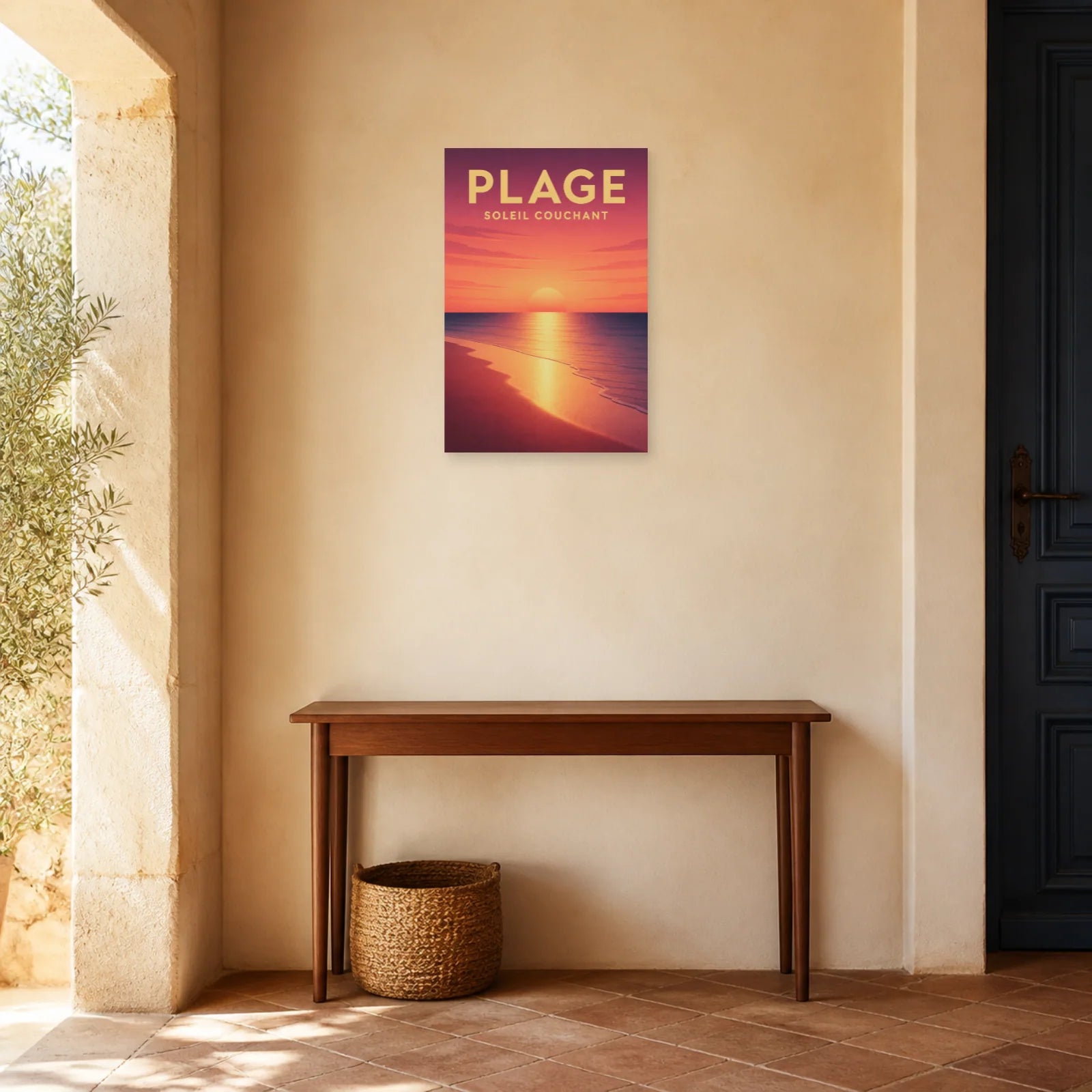 Affiche Plage – Soleil Couchant dans une entrée ou un couloir - Art Virtuoso