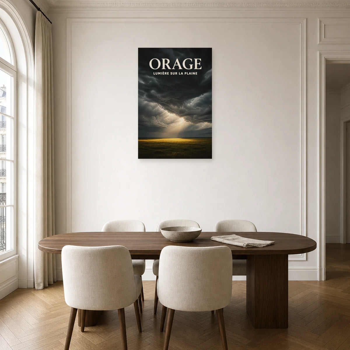 Affiche Orage - Lumière sur la plaine dans une salle à manger - Art Virtuoso