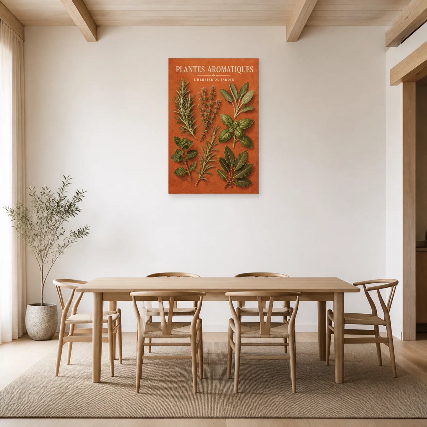 Affiche Plantes Aromatiques – L'Herbier du Jardin dans une salle à manger - Art Virtuoso