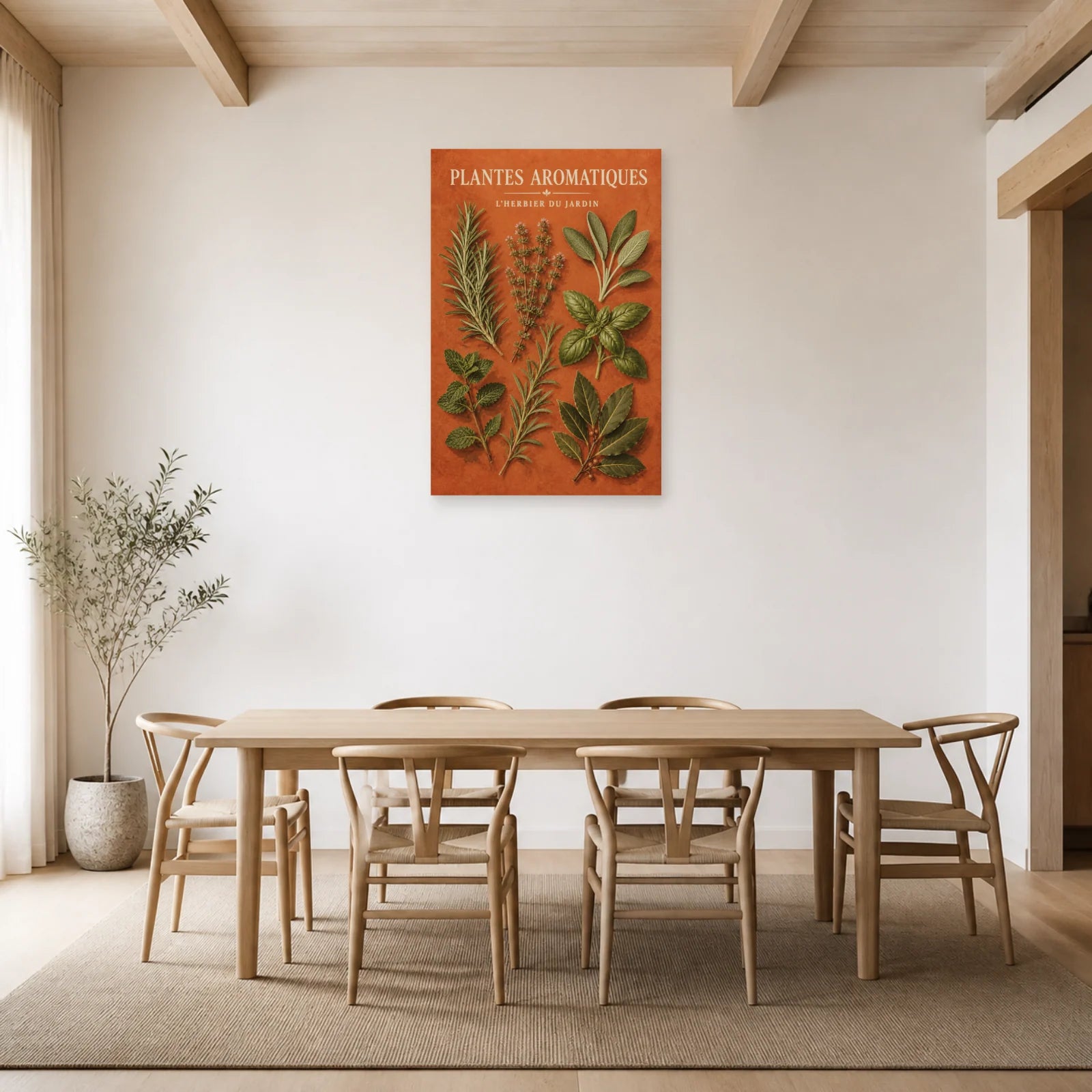Affiche Plantes Aromatiques – L'Herbier du Jardin dans une salle à manger - Art Virtuoso