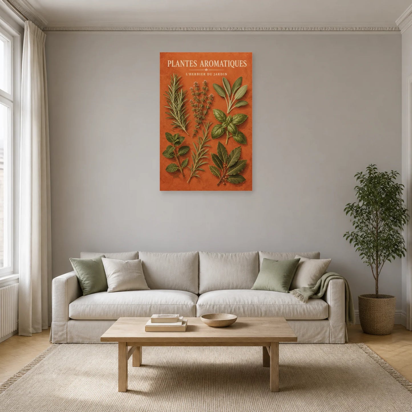 Affiche Plantes Aromatiques – L'Herbier du Jardin dans un salon - Art Virtuoso
