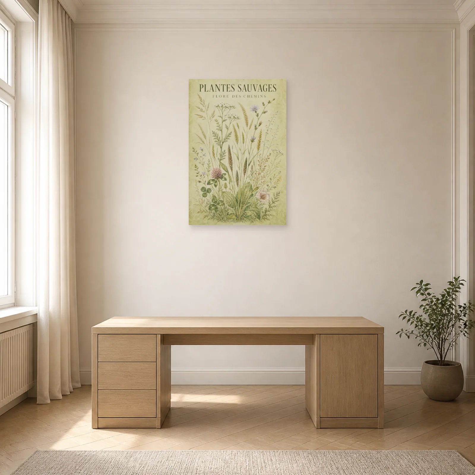 Affiche Plantes Sauvages – Flore des Chemins dans un bureau - Art Virtuoso