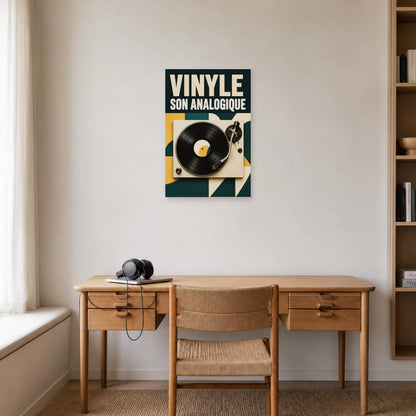 Affiche Platine vinyle – Son analogique dans un bureau - Art Virtuoso