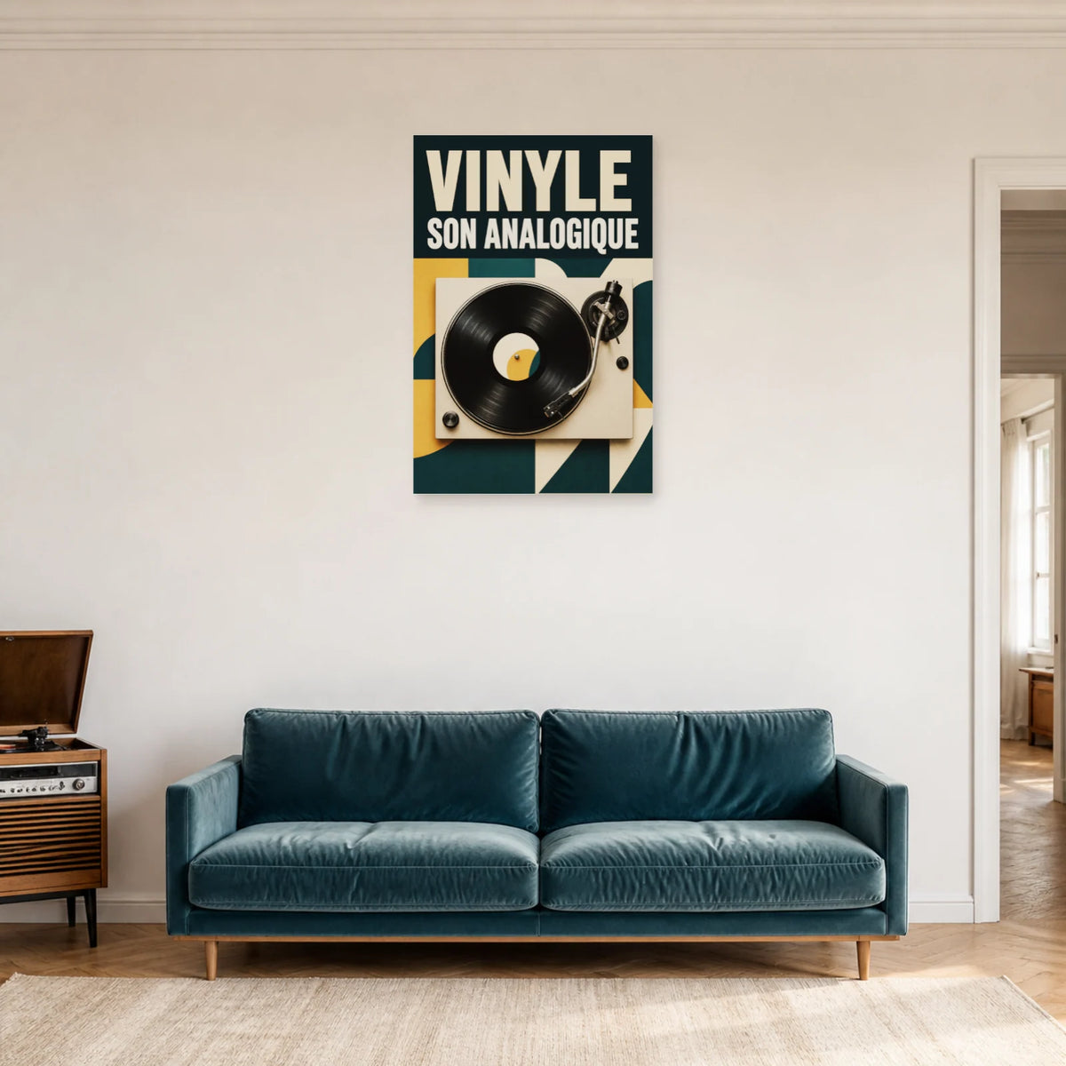 Affiche Platine vinyle – Son analogique dans un salon - Art Virtuoso