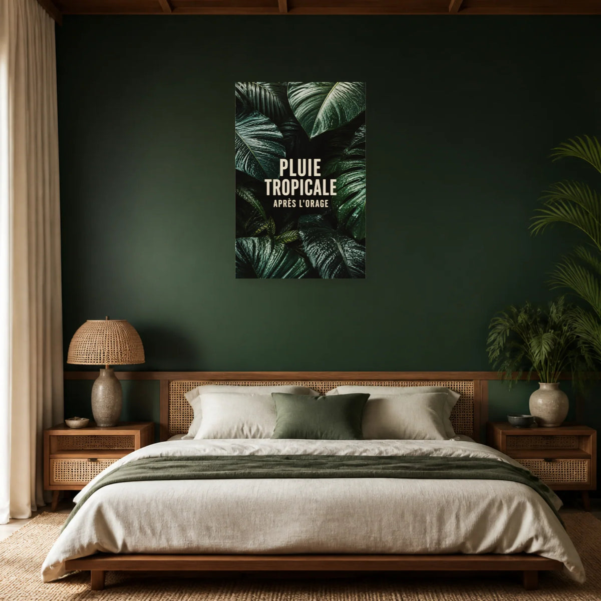 Affiche Pluie – Feuilles tropicales dans une chambre - Art Virtuoso