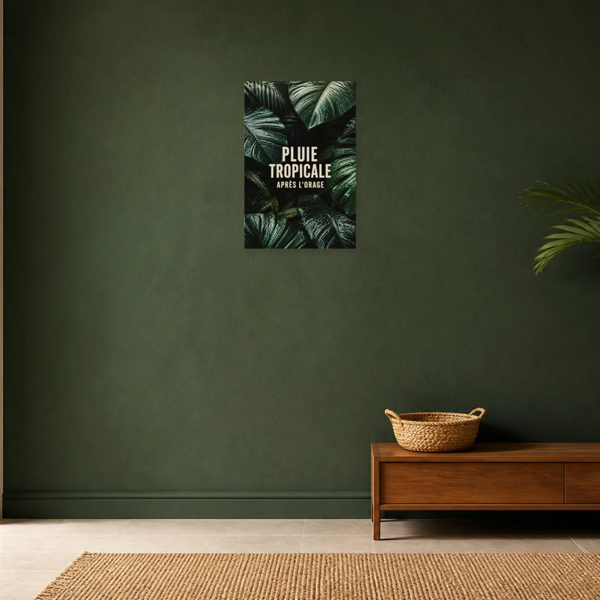 Affiche Pluie – Feuilles tropicales dans une entrée ou un couloir - Art Virtuoso