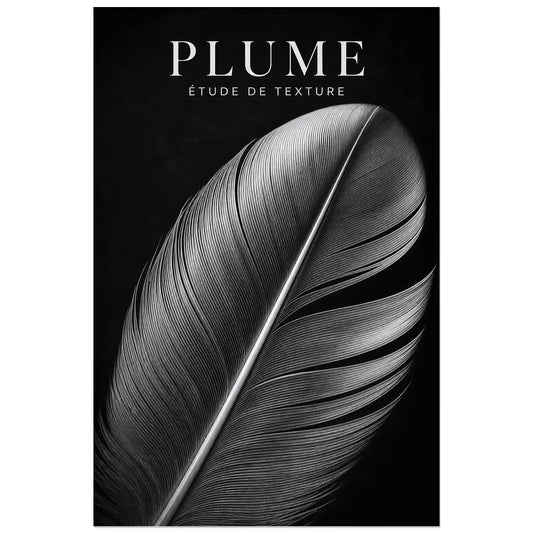 Affiche Plume – Étude de Texture, photographie macro graphique verticale, format 30 × 45 cm