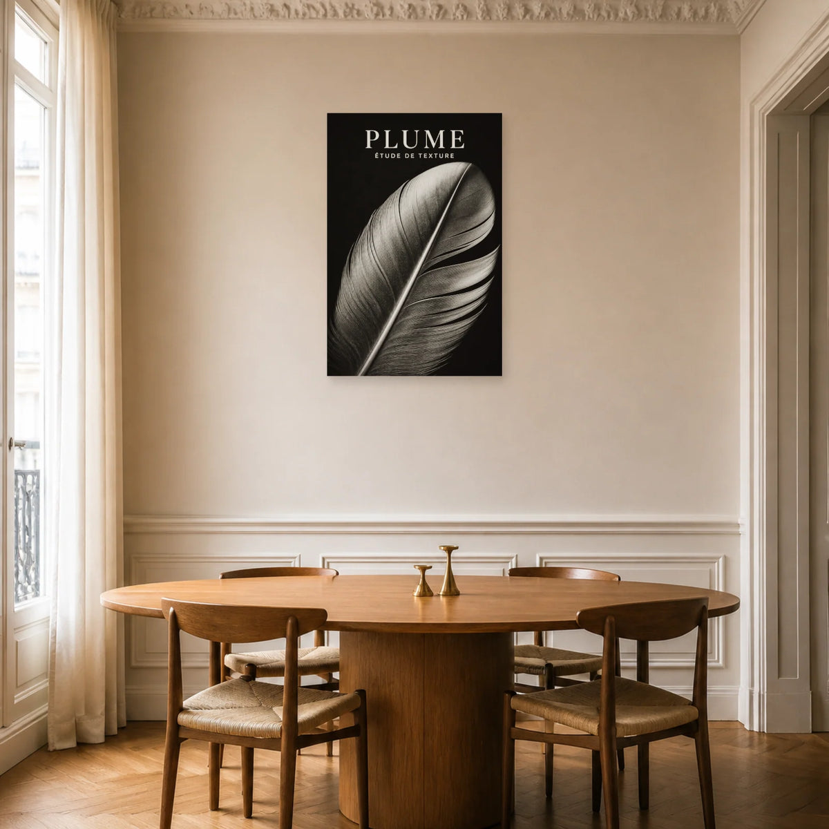 Affiche Plume – Étude de Texture dans une salle à manger - Art Virtuoso