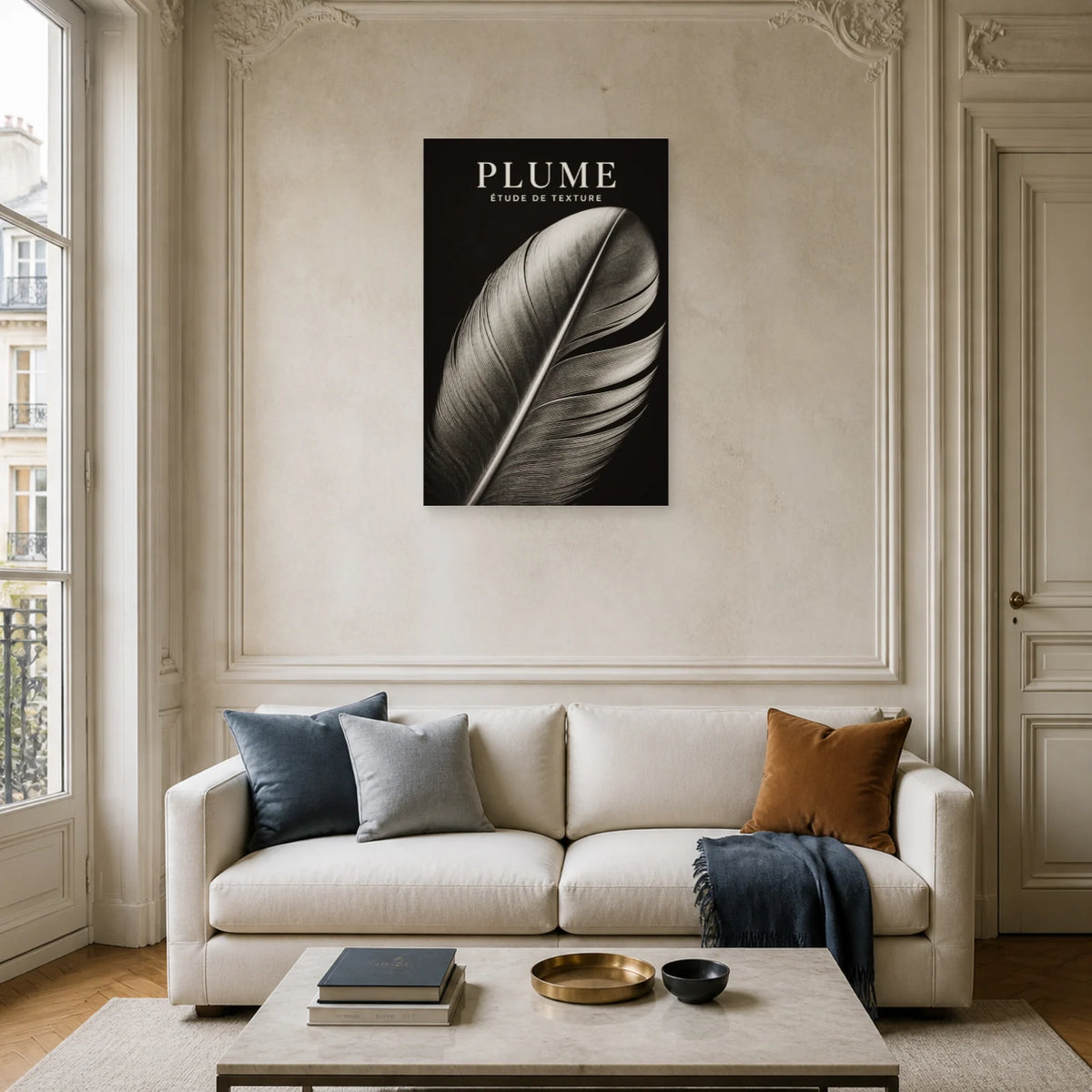 Affiche Plume – Étude de Texture dans un salon - Art Virtuoso
