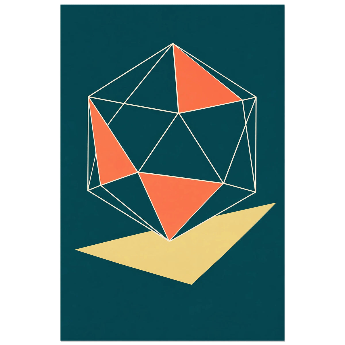 Affiche Polyedre - Lignes en volume, illustration géométrique / dessin filaire verticale, format 40 × 60 cm