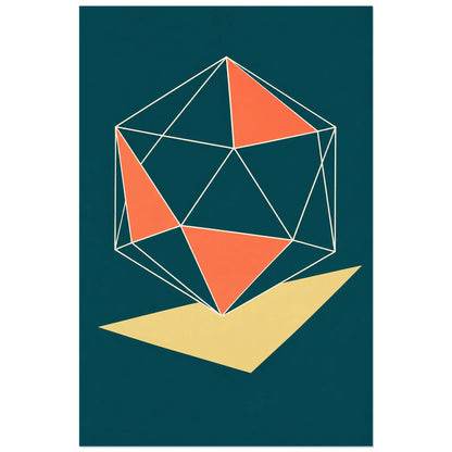 Affiche Polyedre - Lignes en volume, illustration géométrique / dessin filaire verticale, format 40 × 60 cm