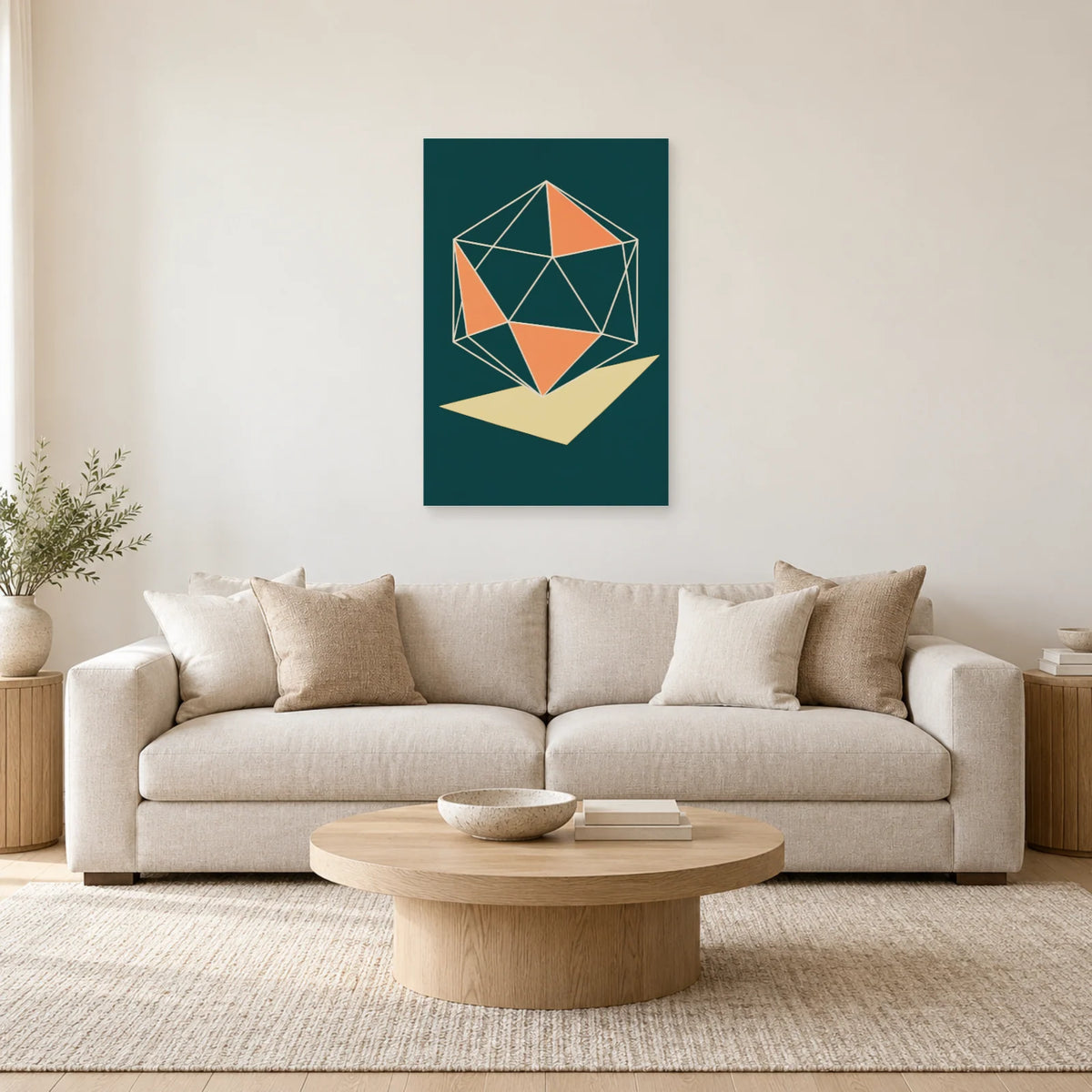 Affiche Polyedre - Lignes en volume dans un salon - Art Virtuoso