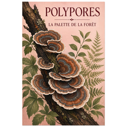 Affiche Polypores – La palette de la forêt, planche naturaliste / illustration décorative verticale, format 40 × 60 cm