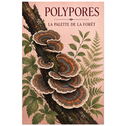 Affiche Polypores – La palette de la forêt, planche naturaliste / illustration décorative verticale, format 60 × 90 cm