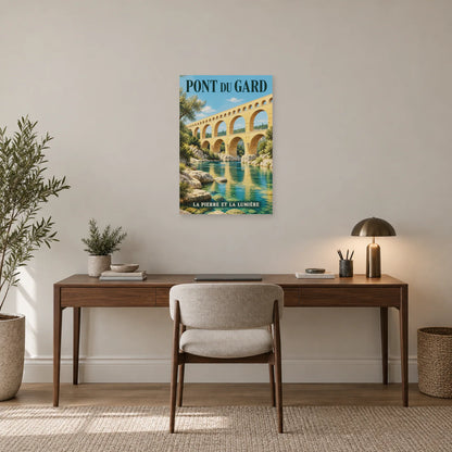 Affiche Pont du Gard - La pierre et la lumière dans un bureau - Art Virtuoso