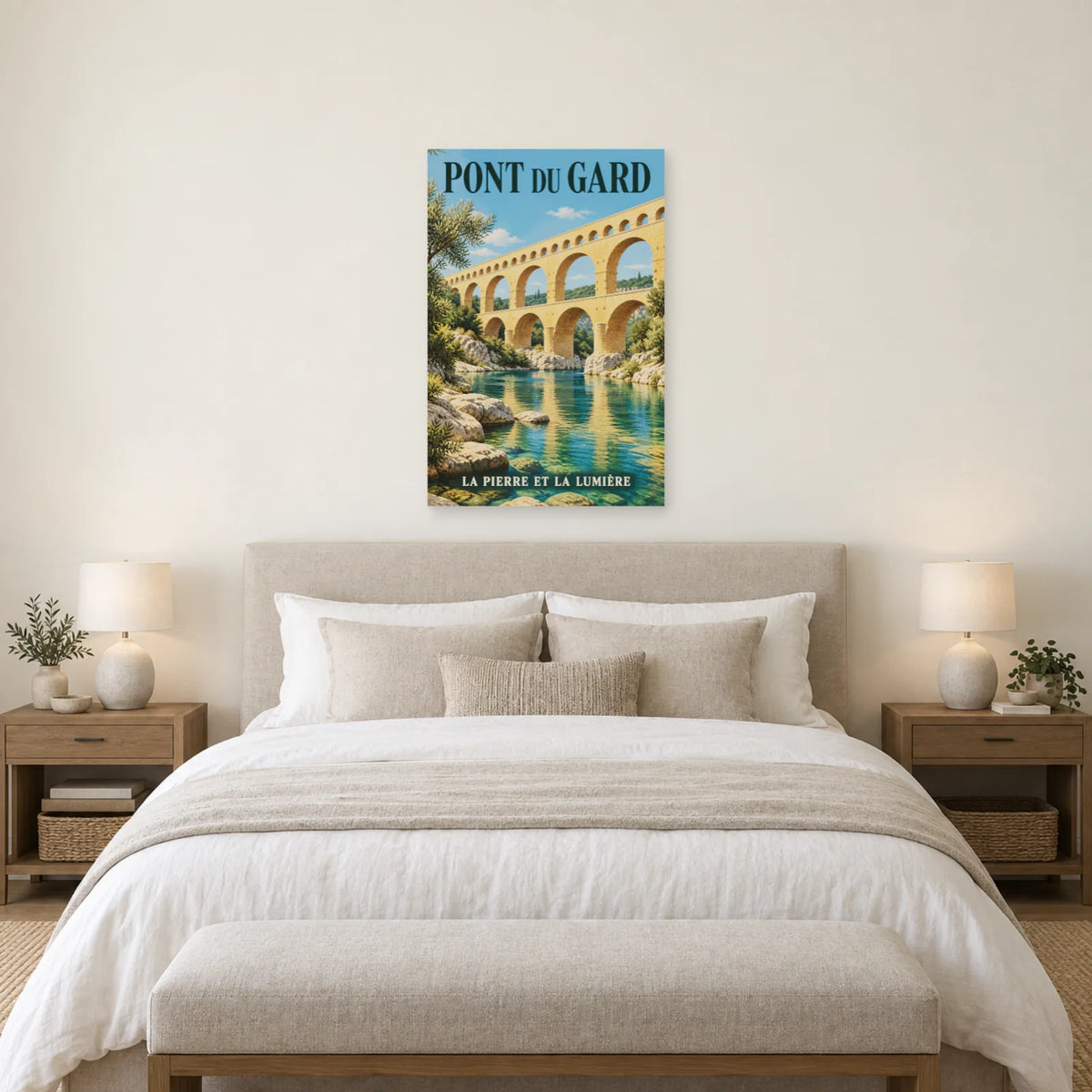 Affiche Pont du Gard - La pierre et la lumière dans une chambre - Art Virtuoso