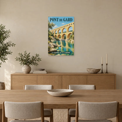 Affiche Pont du Gard - La pierre et la lumière dans une salle à manger - Art Virtuoso