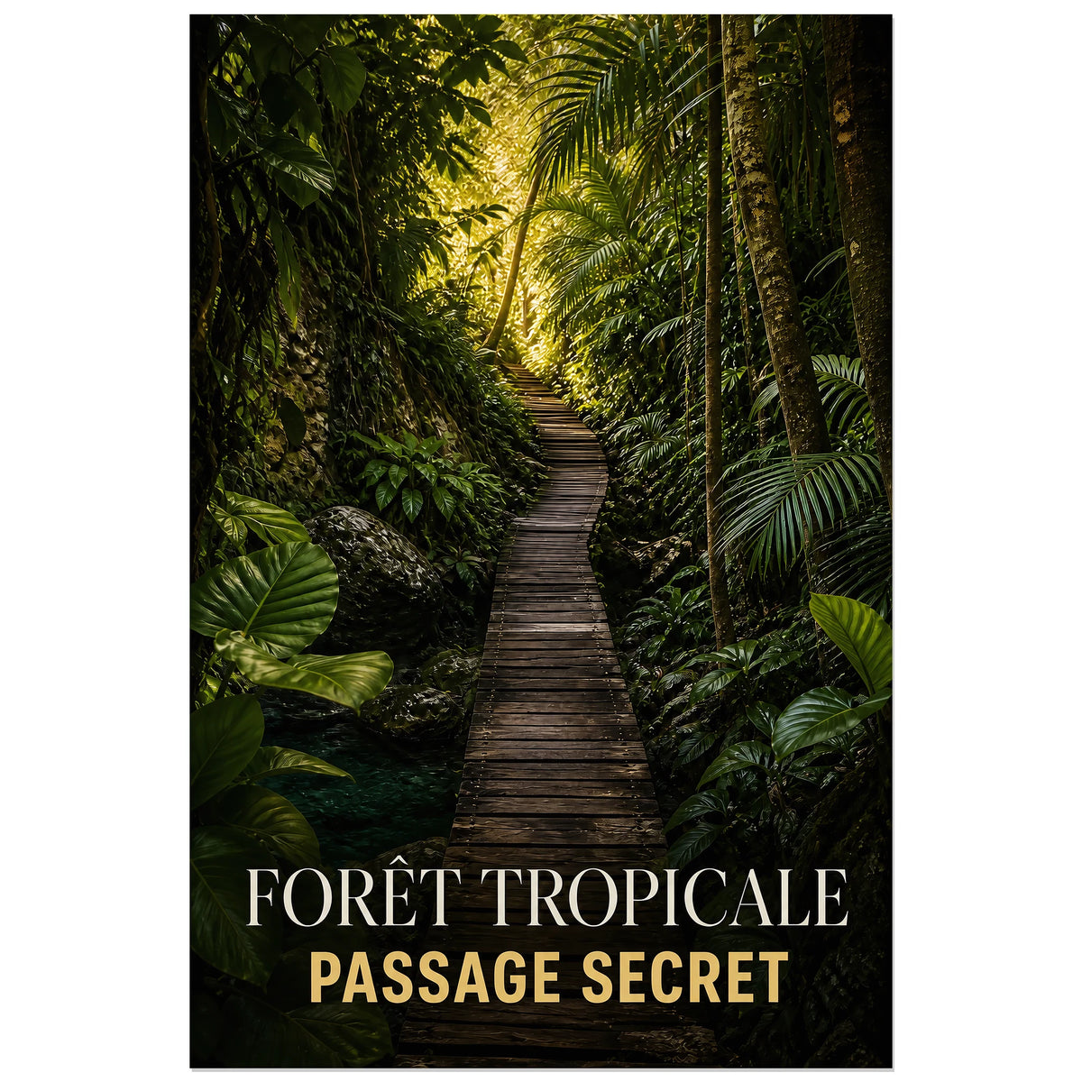 Affiche Forêt Tropicale – Passage Secret, photographie de paysage tropical verticale, format 30 × 45 cm