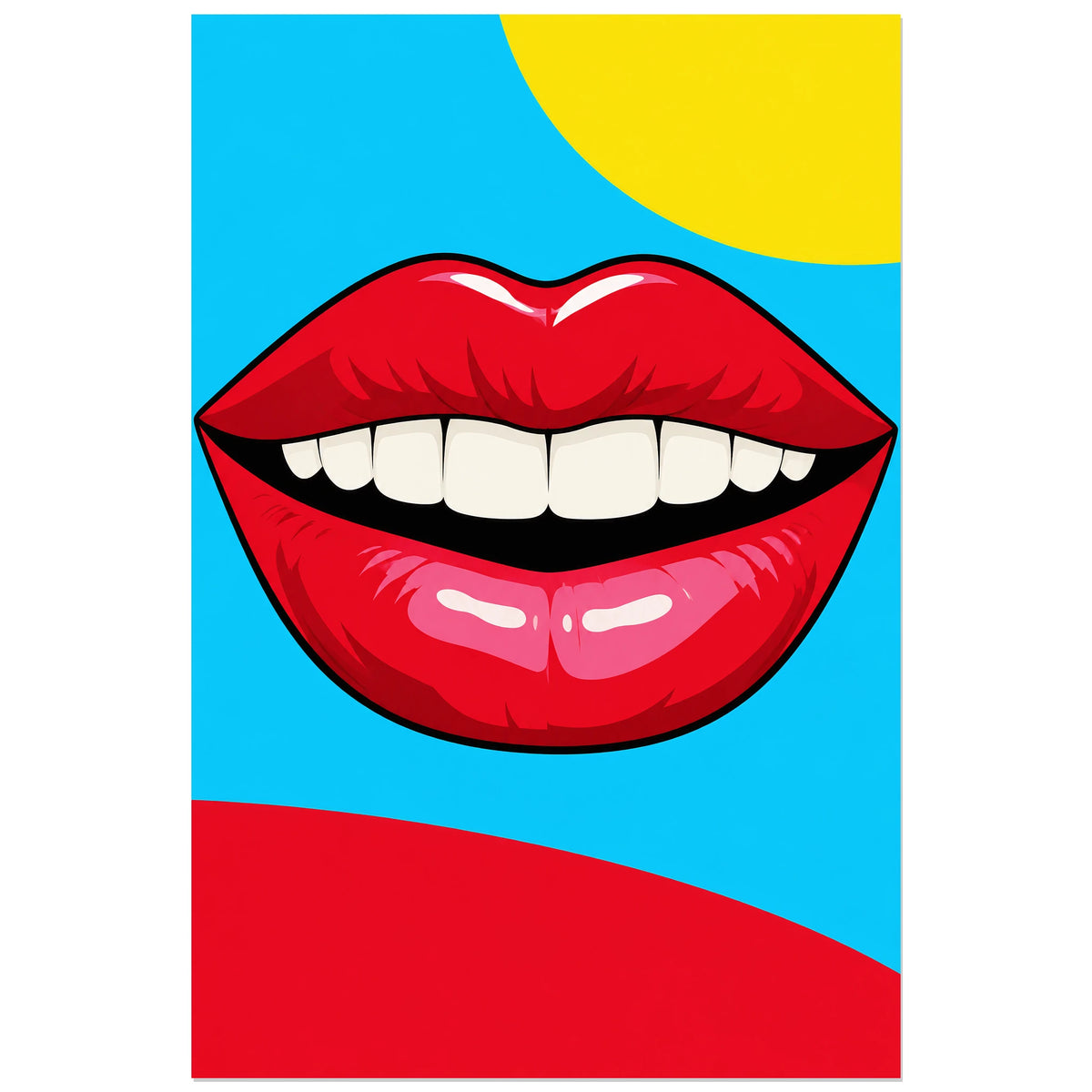 Affiche Pop art Bouche sourire framboise, illustration pop art / dessin de bande dessinée / aplats graphiques verticale, format 30 × 45 cm
