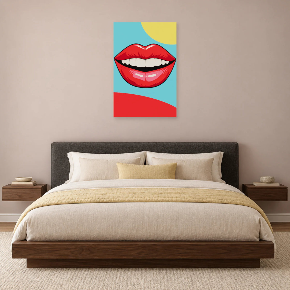 Affiche Pop art Bouche sourire framboise dans une chambre - Art Virtuoso