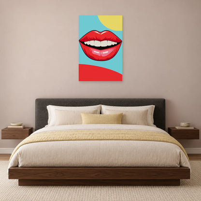 Affiche Pop art Bouche sourire framboise dans une chambre - Art Virtuoso