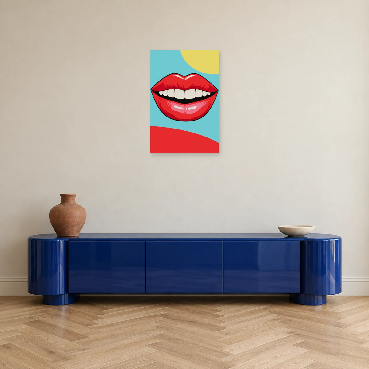 Affiche Pop art Bouche sourire framboise dans une entrée ou un couloir - Art Virtuoso