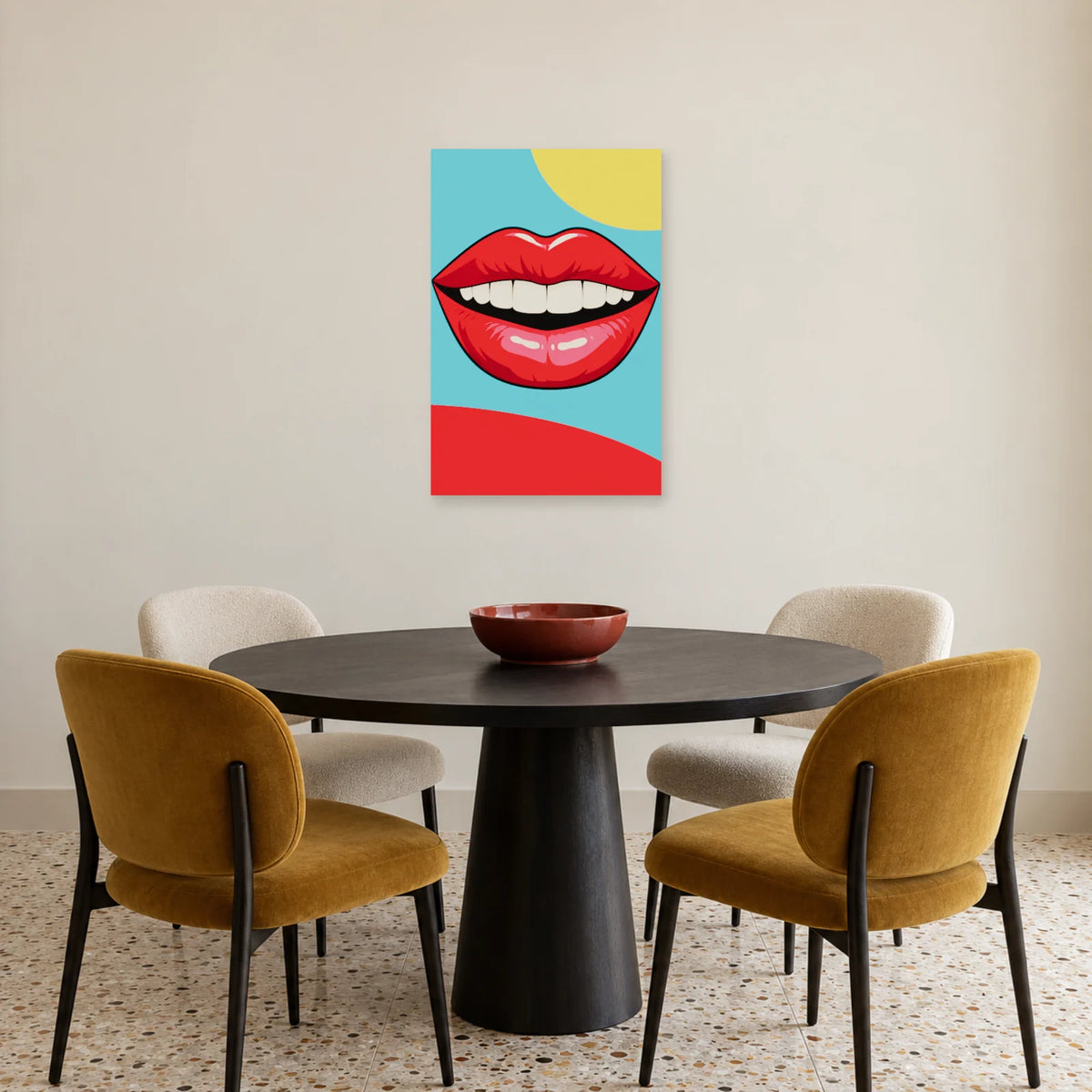 Affiche Pop art Bouche sourire framboise dans une salle à manger - Art Virtuoso