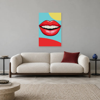 Affiche Pop art Bouche sourire framboise dans un salon - Art Virtuoso