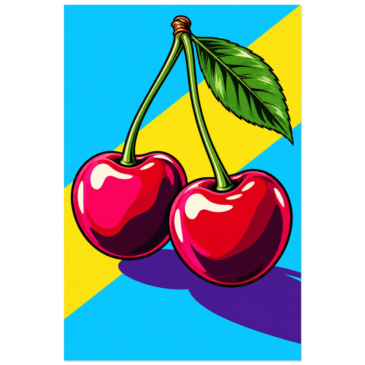 Affiche Pop art Cerises duo électrique, illustration pop art / dessin de bande dessinée / aplats graphiques verticale, format 60 × 90 cm