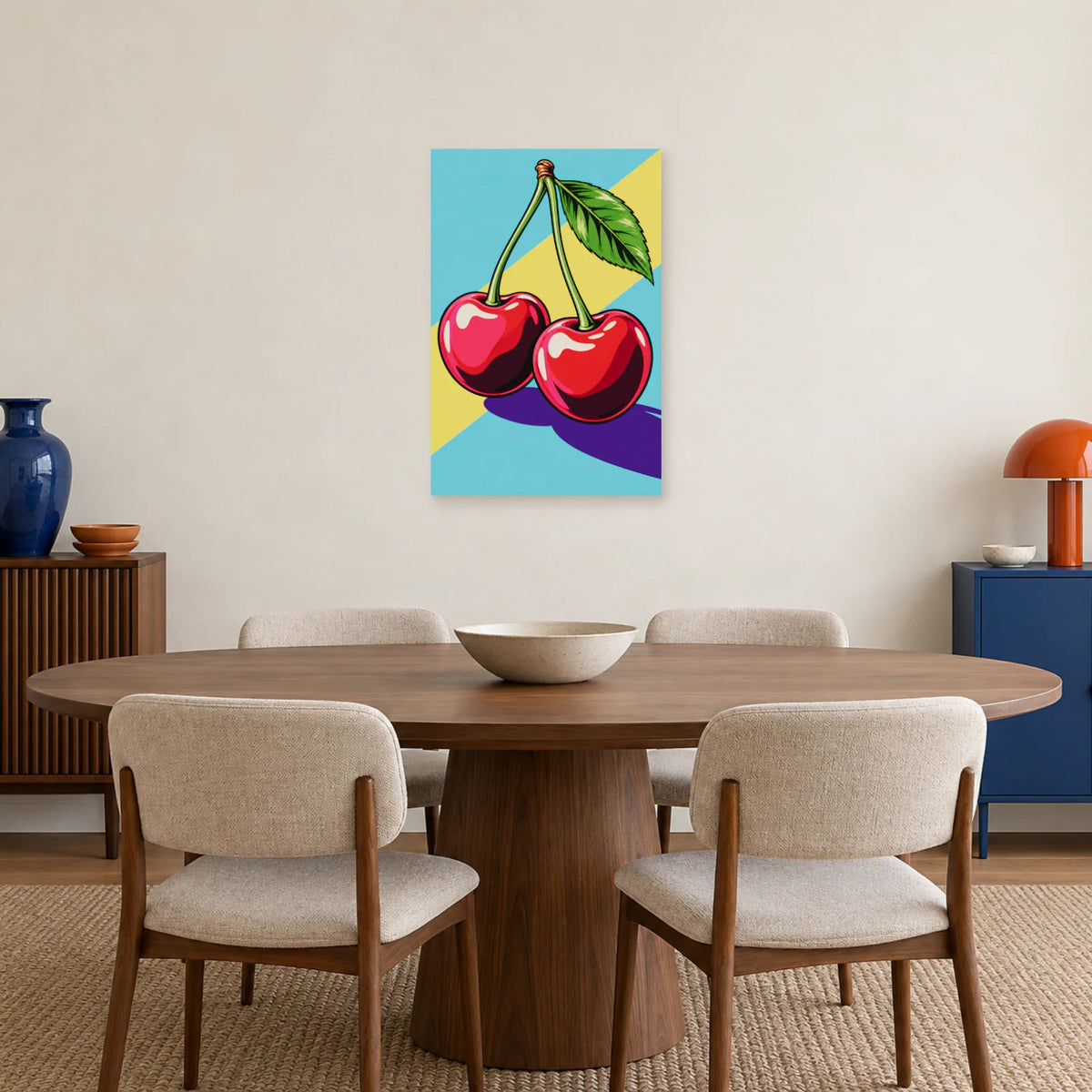 Affiche Pop art Cerises duo électrique dans une salle à manger - Art Virtuoso