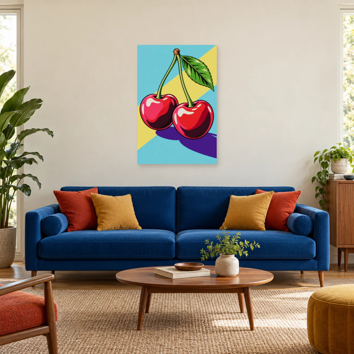 Affiche Pop art Cerises duo électrique dans un salon - Art Virtuoso