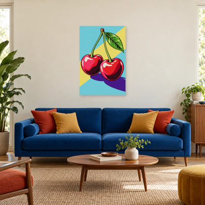 Affiche Pop art Cerises duo électrique dans un salon - Art Virtuoso