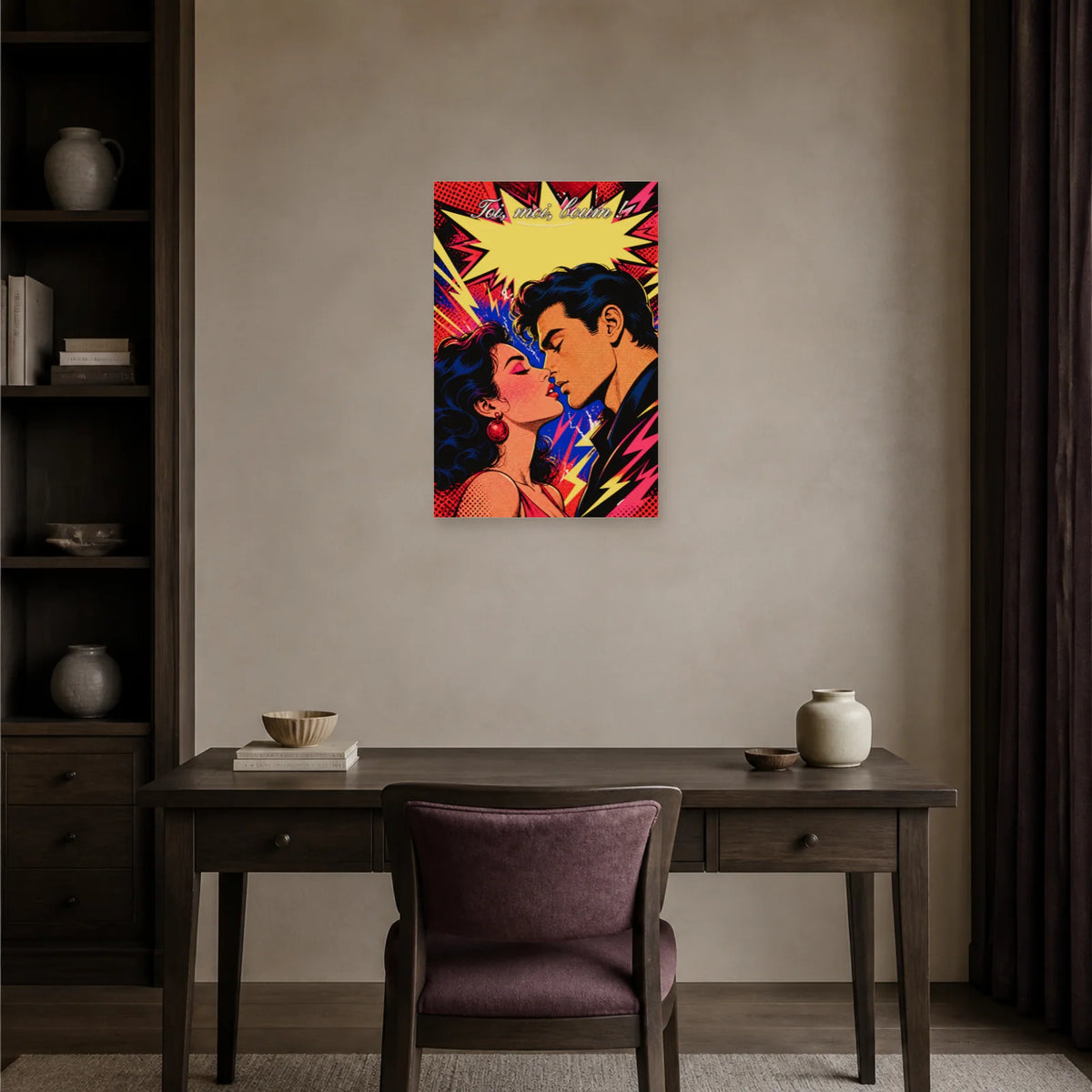 Affiche Toi, moi, boum ! - Couple pop art dans un bureau - Art Virtuoso