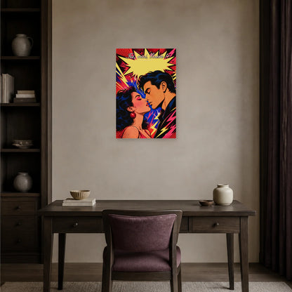 Affiche Toi, moi, boum ! - Couple pop art dans un bureau - Art Virtuoso