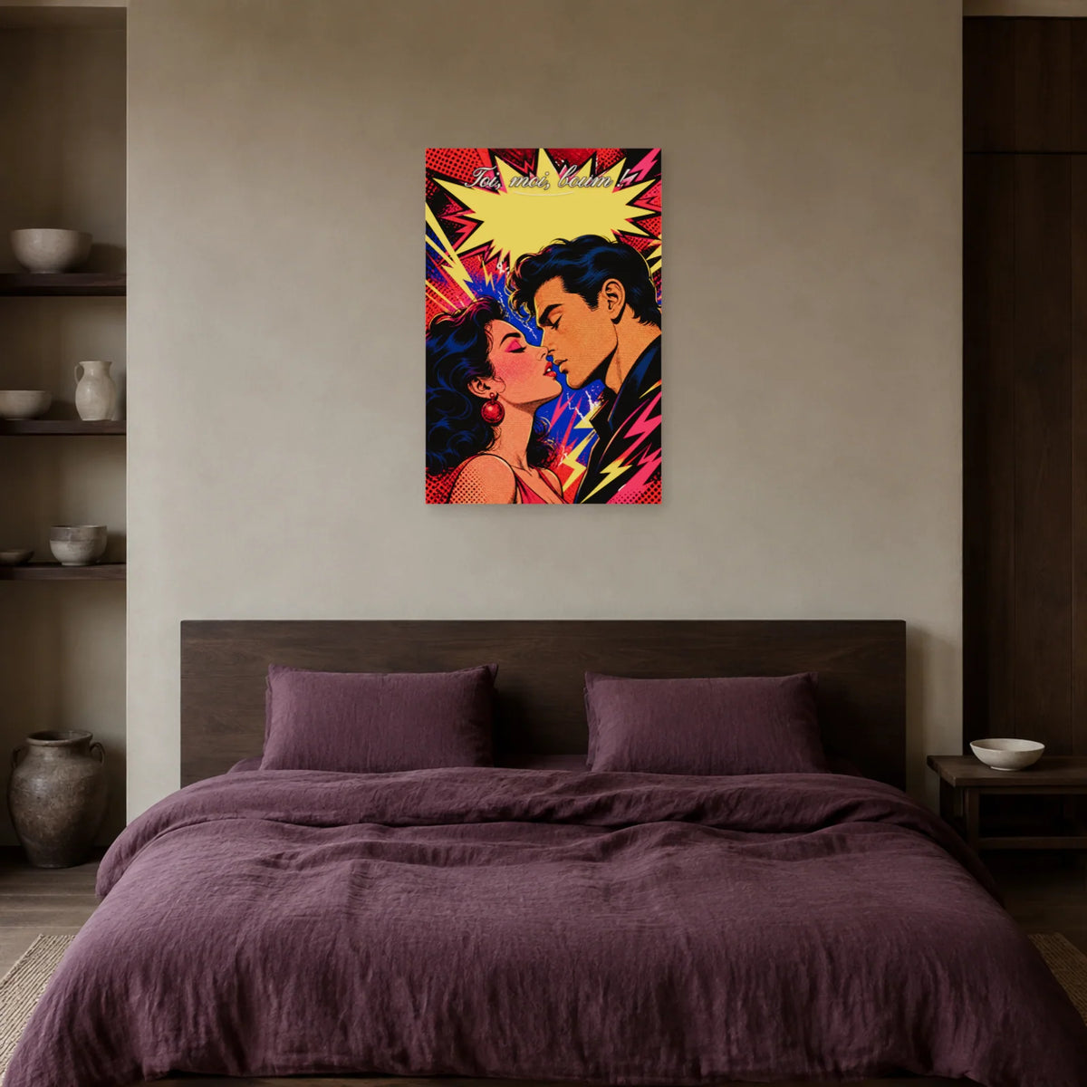 Affiche Toi, moi, boum ! - Couple pop art dans une chambre - Art Virtuoso