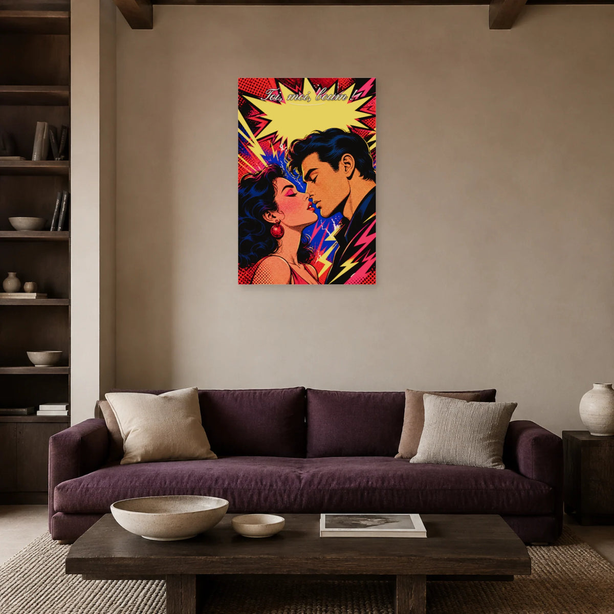 Affiche Toi, moi, boum ! - Couple pop art dans un salon - Art Virtuoso