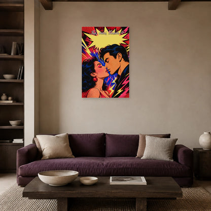 Affiche Toi, moi, boum ! - Couple pop art dans un salon - Art Virtuoso