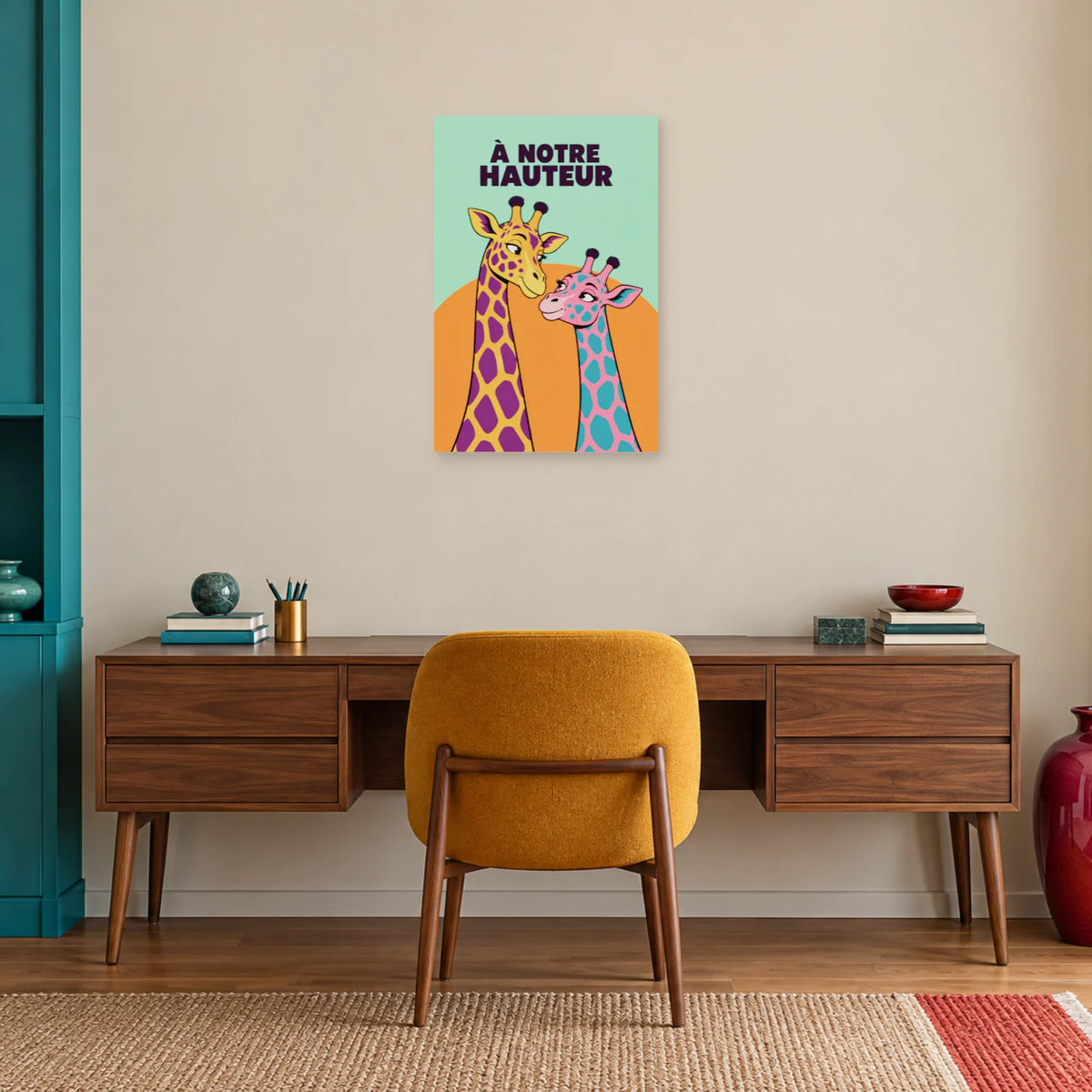 Affiche Pop art Girafes à notre hauteur dans un bureau - Art Virtuoso