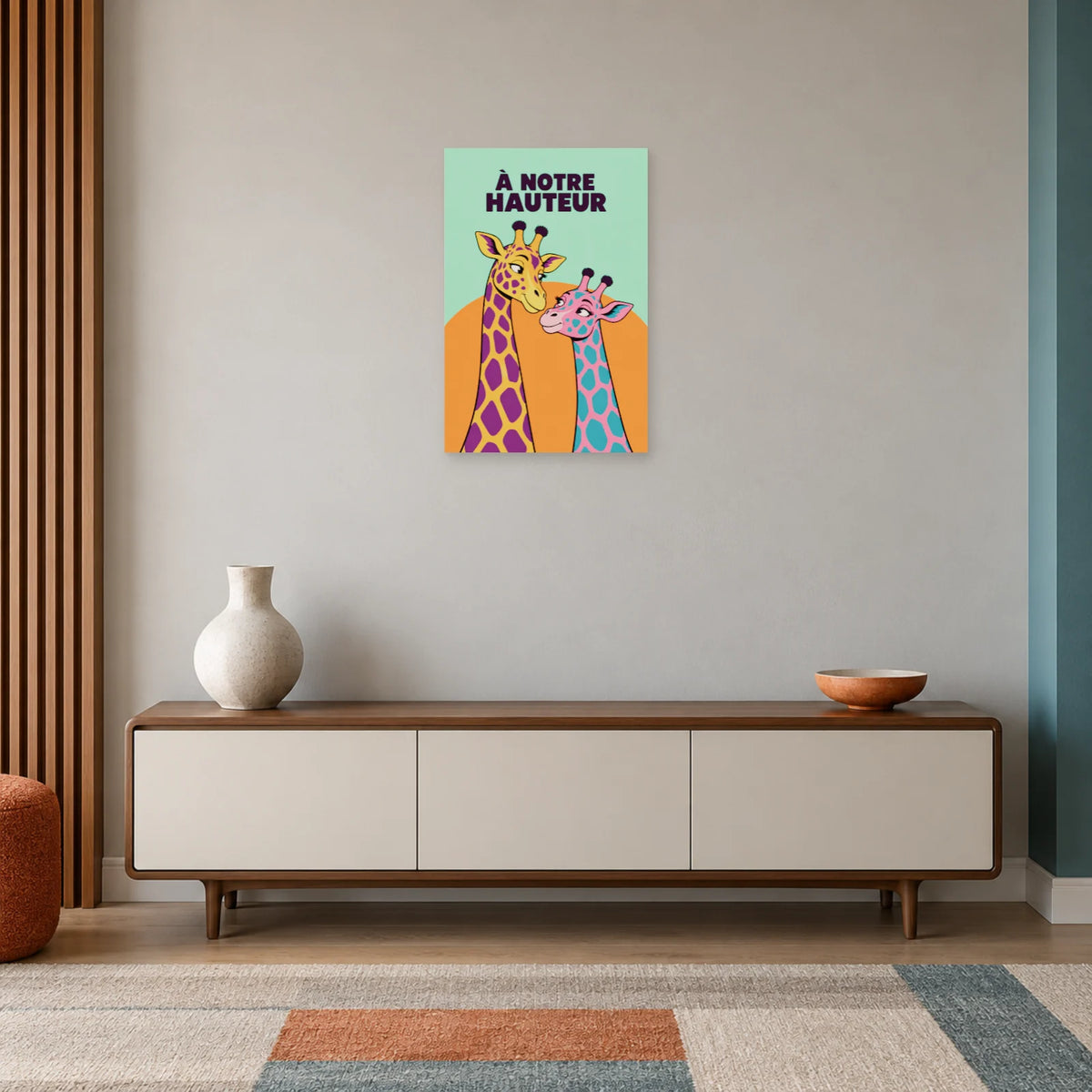 Affiche Pop art Girafes à notre hauteur dans une entrée ou un couloir - Art Virtuoso