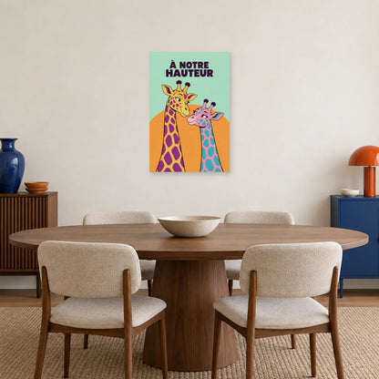 Affiche Pop art Girafes à notre hauteur dans une salle à manger - Art Virtuoso