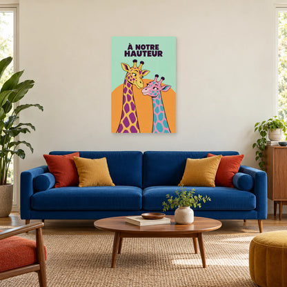 Affiche Pop art Girafes à notre hauteur dans un salon - Art Virtuoso