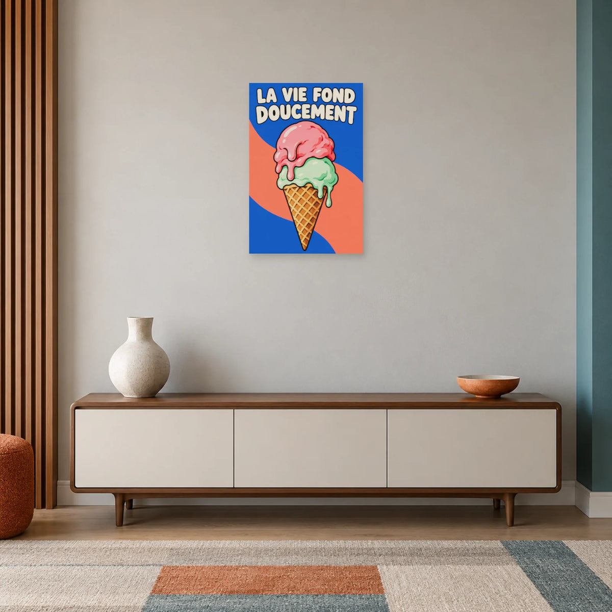 Affiche Pop art Glace la vie fond doucement dans une entrée ou un couloir - Art Virtuoso