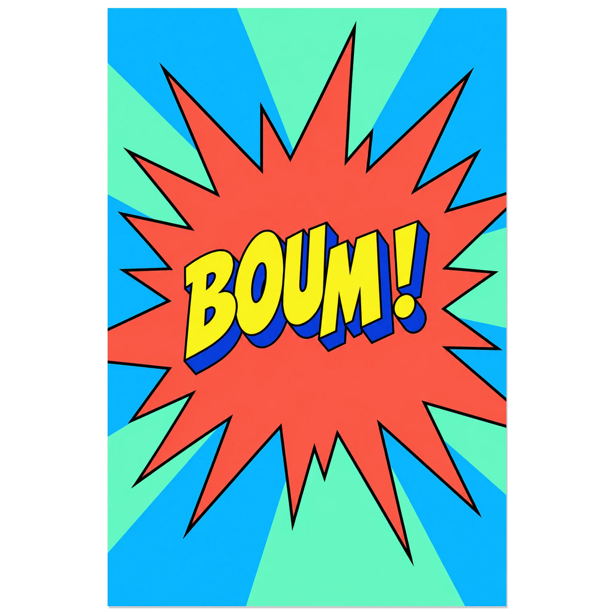 Affiche Pop art Onomatopée boum, illustration pop art / dessin de bande dessinée / aplats graphiques verticale, format 60 × 90 cm