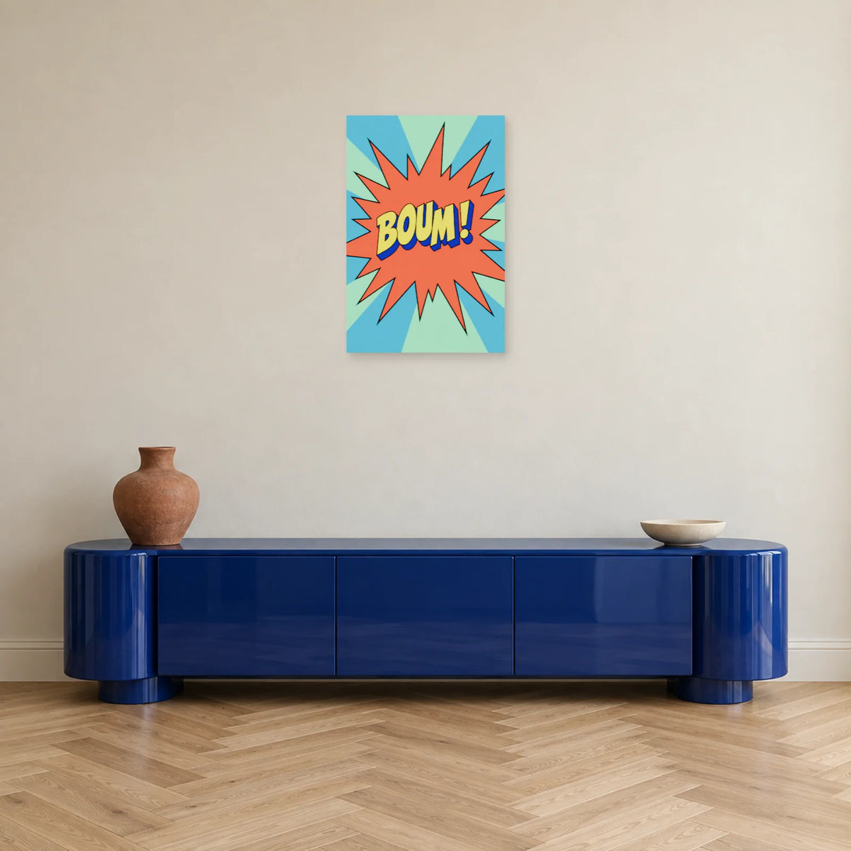 Affiche Pop art Onomatopée boum dans une entrée ou un couloir - Art Virtuoso