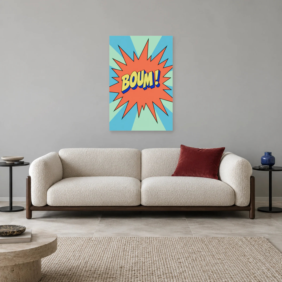 Affiche Pop art Onomatopée boum dans un salon - Art Virtuoso