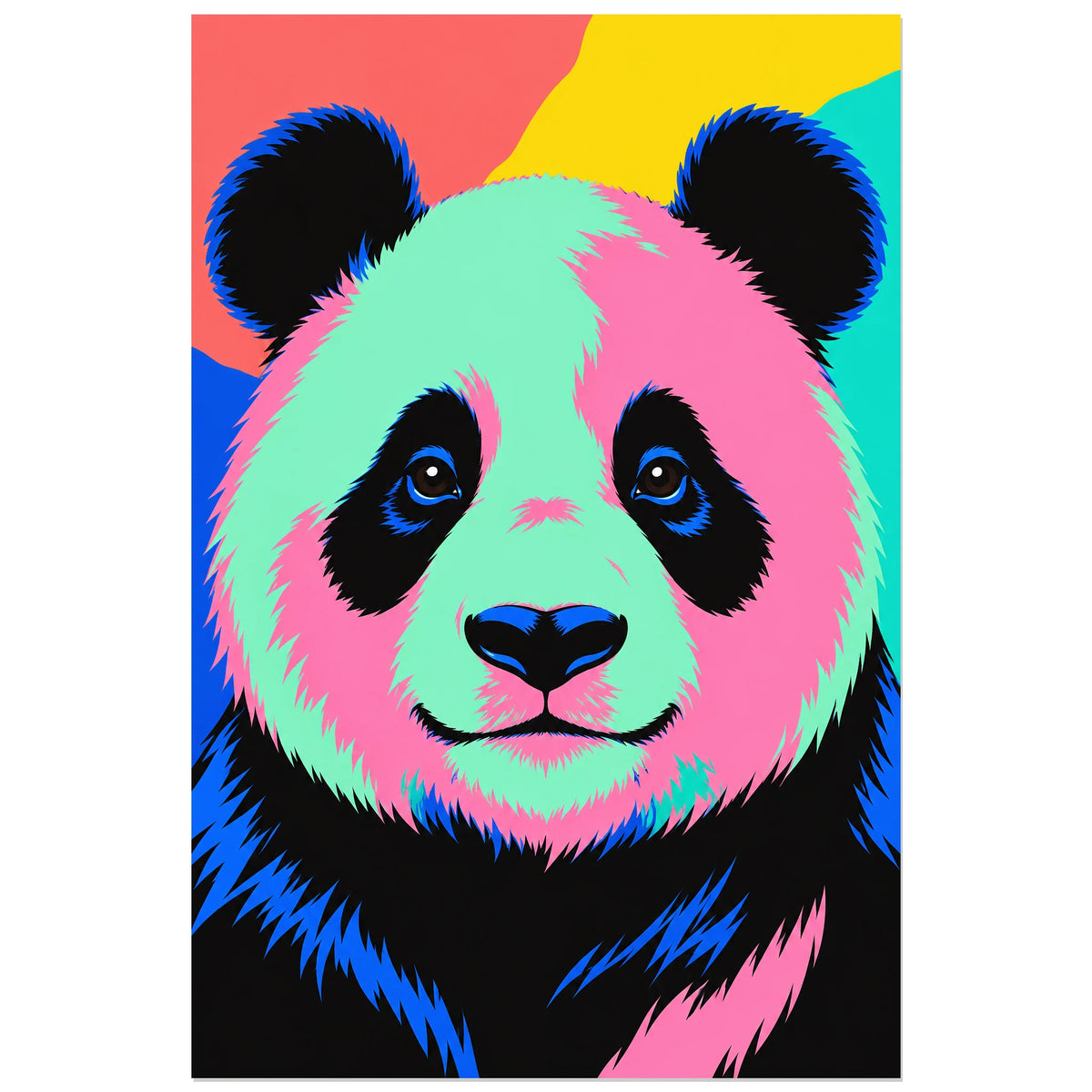 Affiche Pop art Panda éclats colorés, illustration pop art / dessin de bande dessinée / aplats graphiques verticale, format 60 × 90 cm