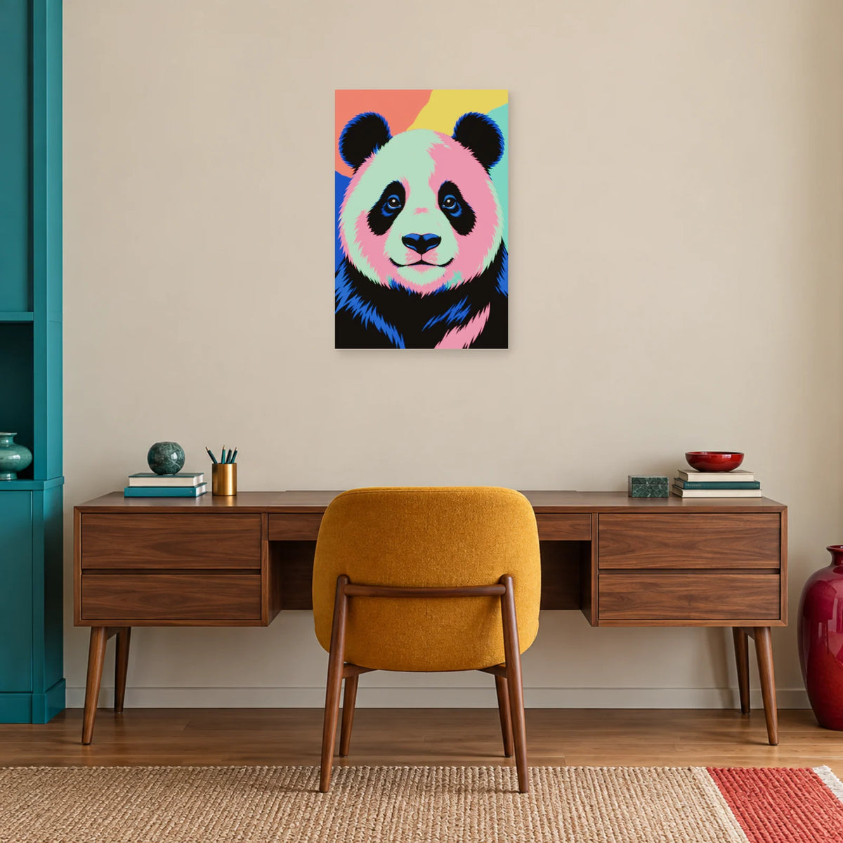 Affiche Pop art Panda éclats colorés dans un bureau - Art Virtuoso