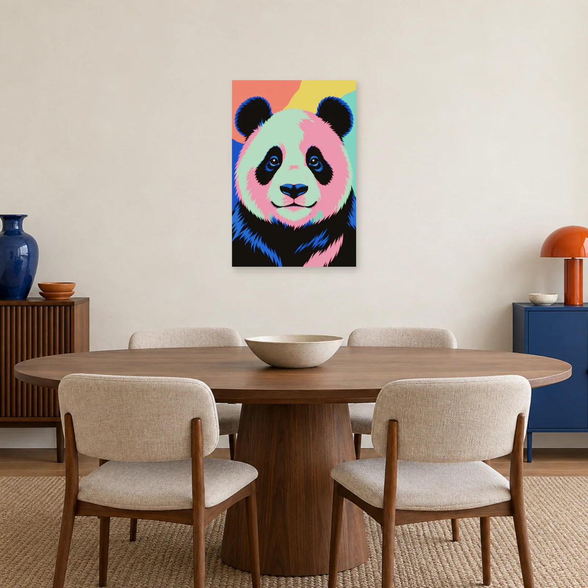 Affiche Pop art Panda éclats colorés dans une salle à manger - Art Virtuoso